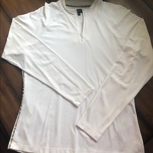 BURBERRY XL golf 1/2 zip tunic in white w/ stripe